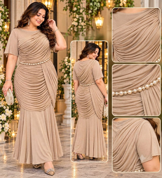 Pearl Drape Dress in Imported Starchable Fabric