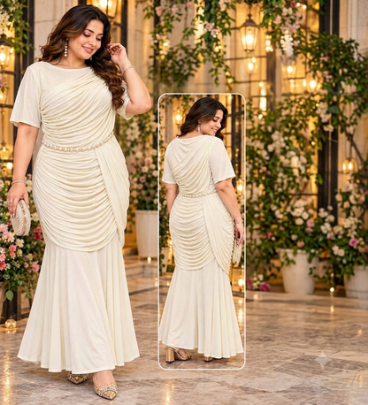 Pearl Drape Dress in Imported Starchable Fabric