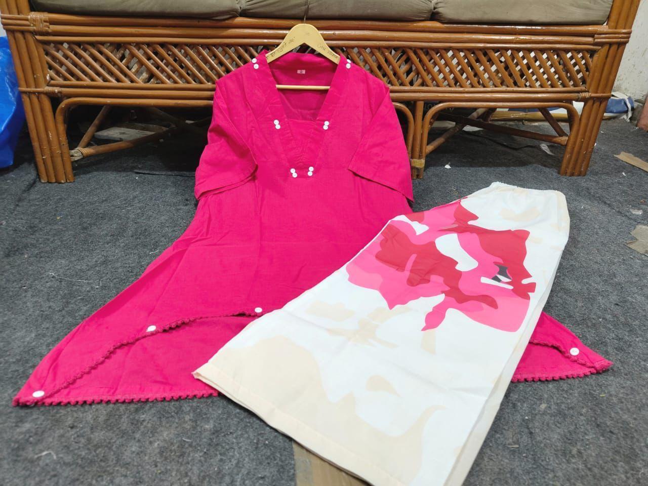 Pink Cotton Co-ord Set with Lace Work | Loose Fit Cord Set