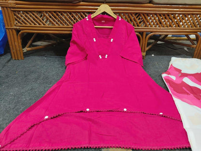 Pink Cotton Co-ord Set with Lace Work | Loose Fit Cord Set