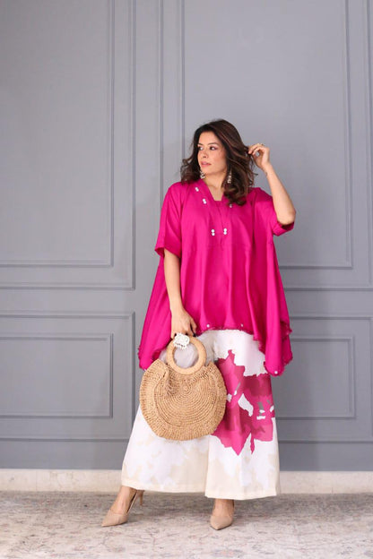 Pink Cotton Co-ord Set with Lace Work | Loose Fit Cord Set