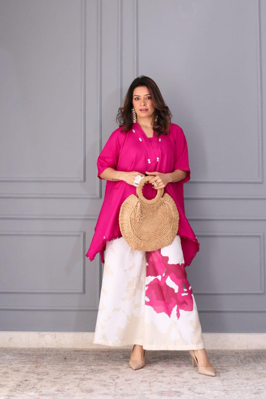 Pink Cotton Co-ord Set with Lace Work | Loose Fit Cord Set