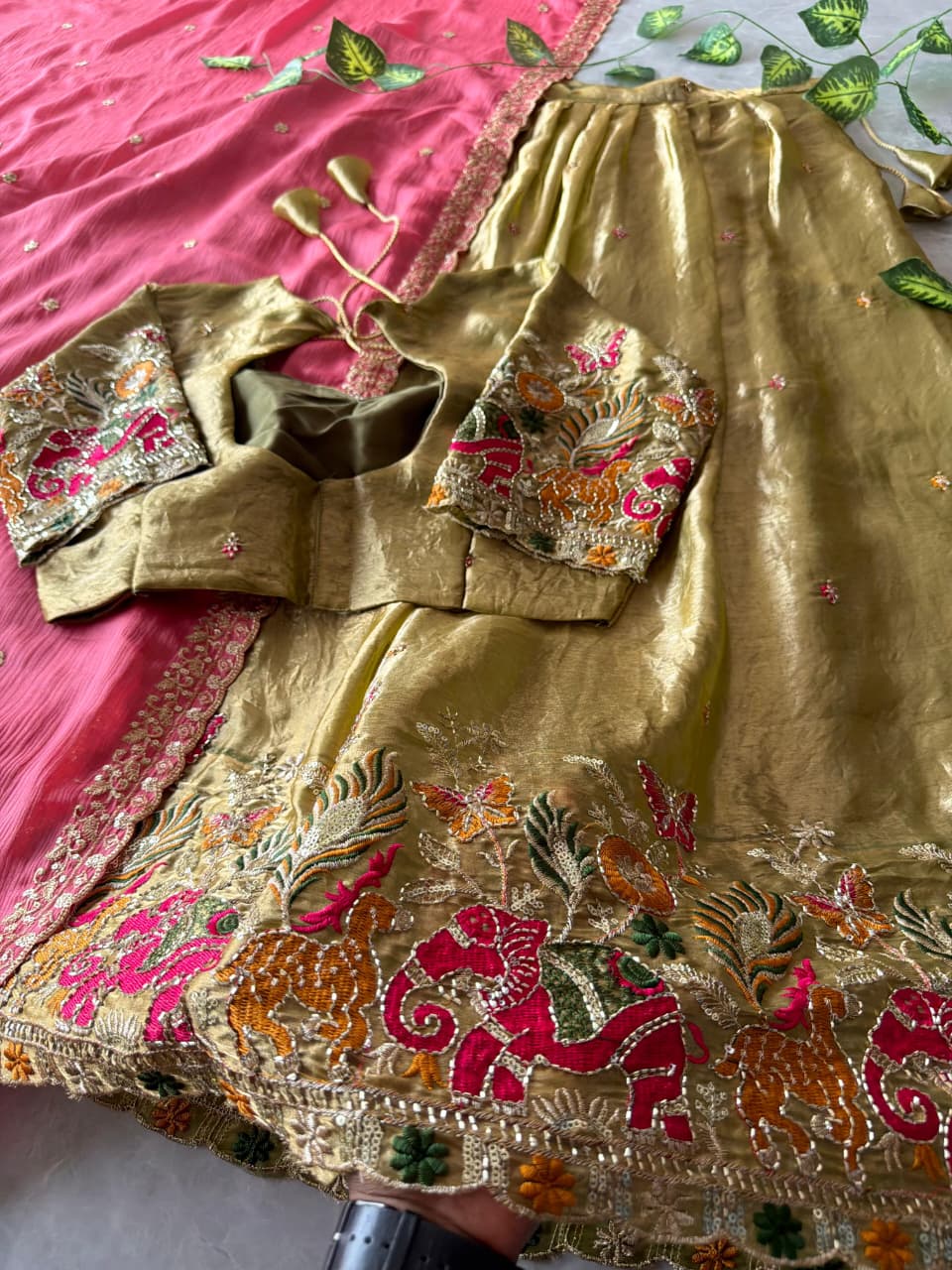 Pipe Embroidery Animal Theme Halfsaree Lehenga with Scalloped Dupatta