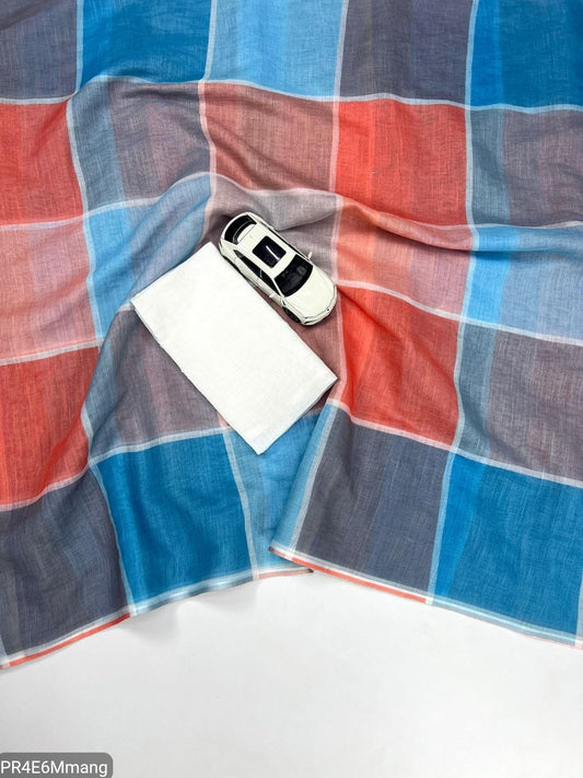 Plain Linen Saree with Printed Fumka Latakan & Satin Blouse