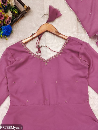 Plum Fox Georgette Anarkali Suit with Beads Work & Dupatta