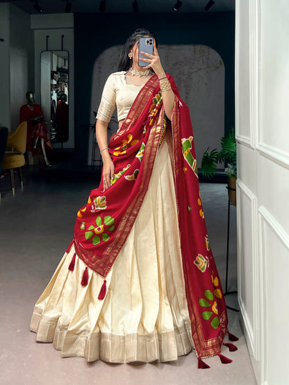 Poly Kotha Tasar Lehenga with Zari Weaving Border, Blouse & Dupatta | LNB2201