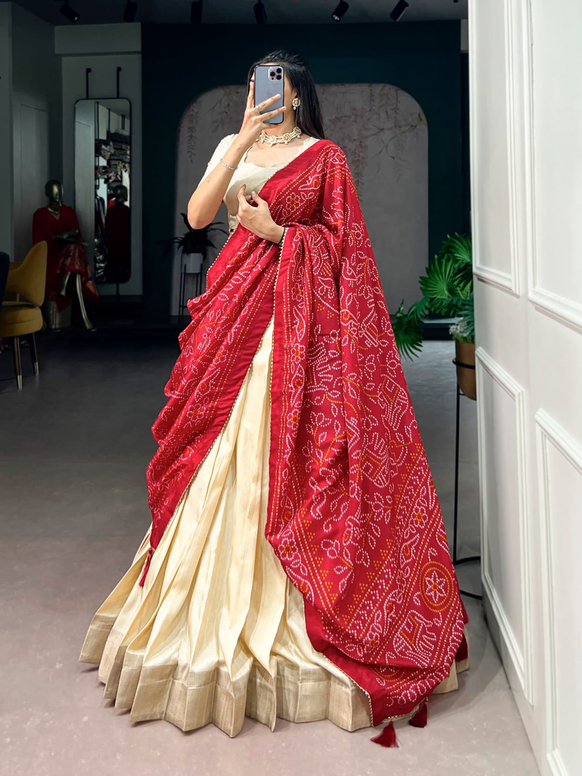 Poly Kotha Tasar Lehenga with Zari Weaving Border, Blouse & Dupatta | LNB2201