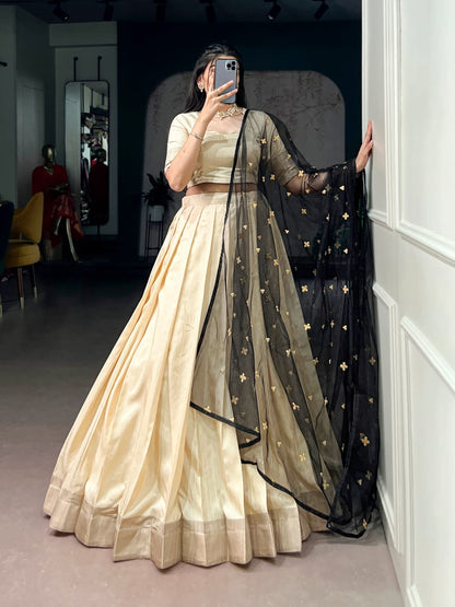 Poly Kotha Tasar Lehenga with Zari Weaving Border, Blouse & Dupatta | LNB2201