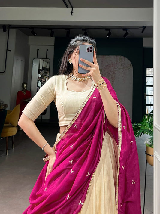 Poly Kotha Tasar Lehenga with Zari Weaving Border, Blouse & Dupatta | LNB2201