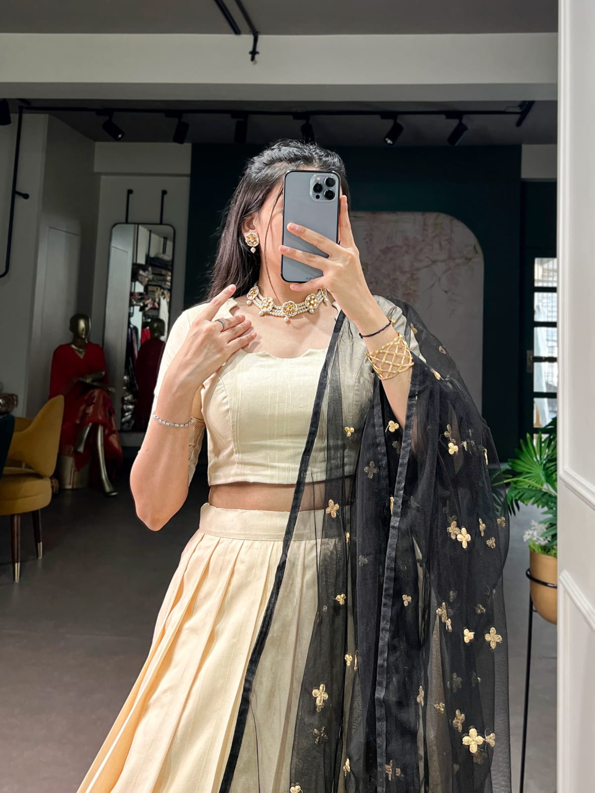 Poly Kotha Tasar Lehenga with Zari Weaving Border, Blouse & Dupatta | LNB2201