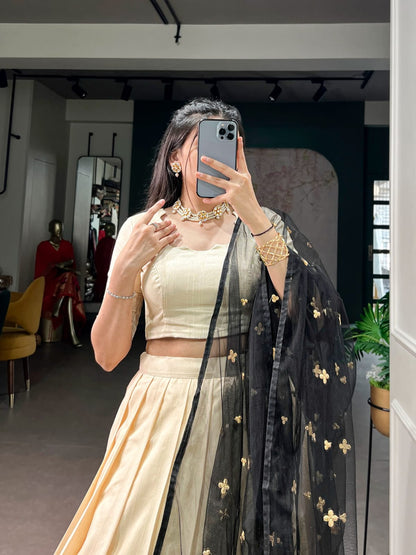 Poly Kotha Tasar Lehenga with Zari Weaving Border, Blouse & Dupatta | LNB2201