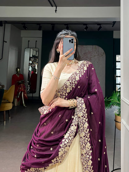 Poly Kotha Tasar Lehenga with Zari Weaving Border, Blouse & Dupatta | LNB2201