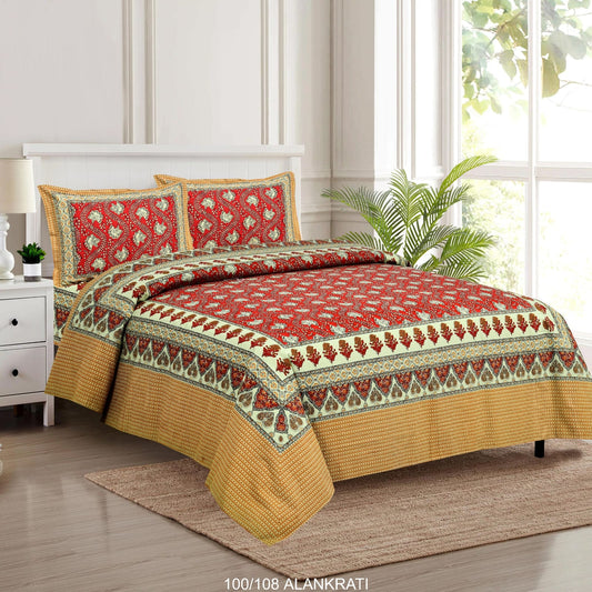 Cotton Bedsheet Set with Pillow Covers (100x108 Inches)