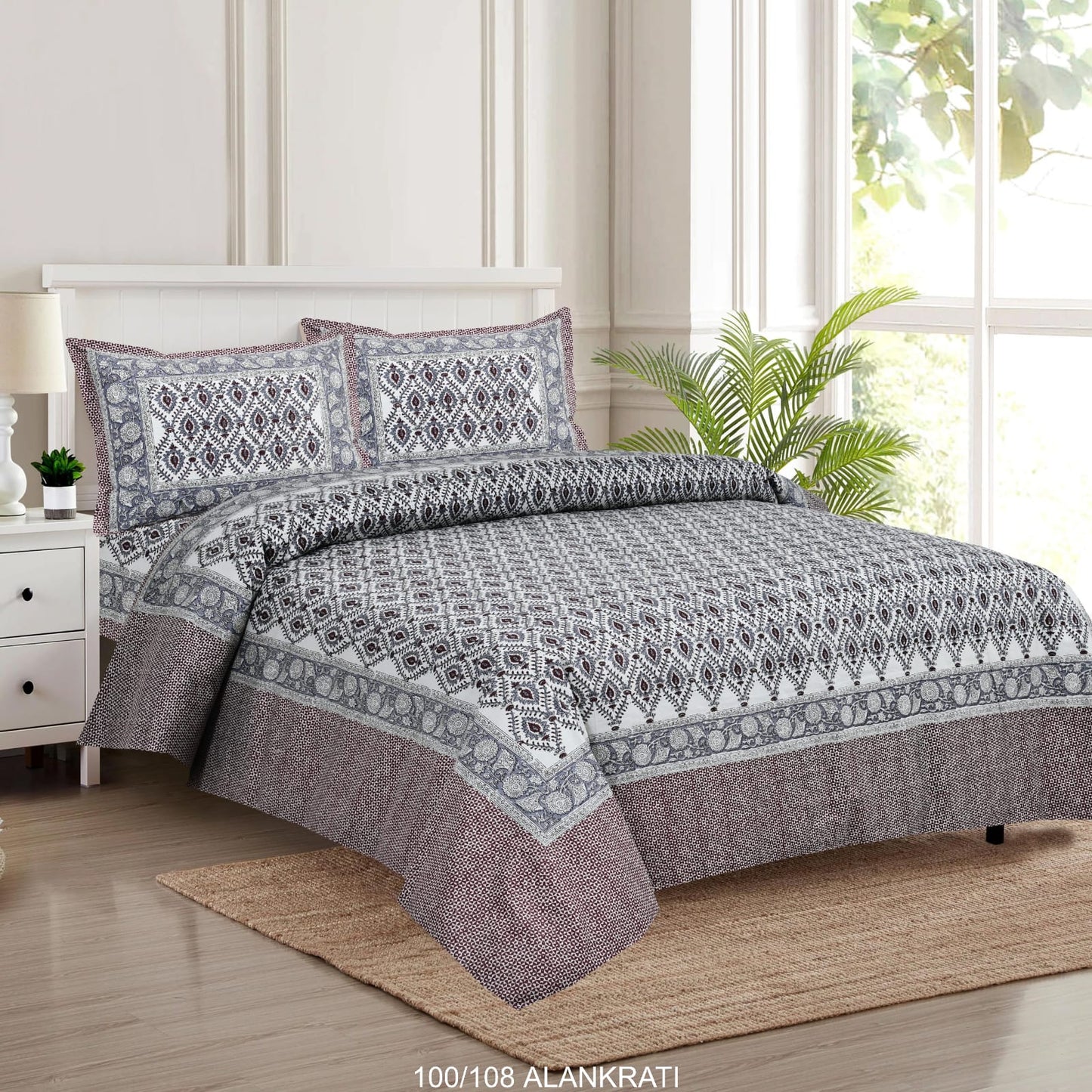 Cotton Bedsheet Set with Pillow Covers (100x108 Inches)