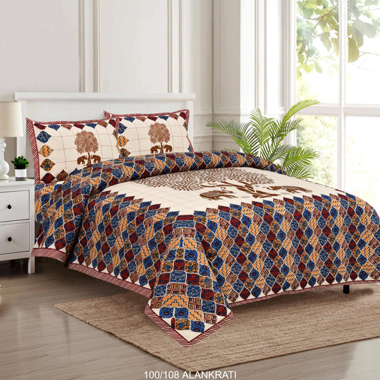 Cotton Bedsheet Set with Pillow Covers (100x108 Inches)