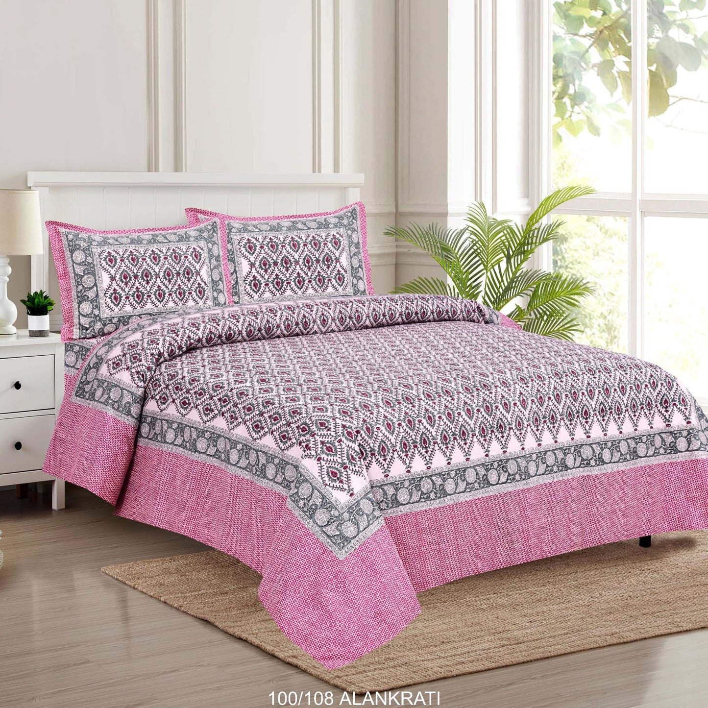 Cotton Bedsheet Set with Pillow Covers (100x108 Inches)