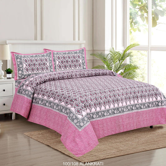 Cotton Bedsheet Set with Pillow Covers (100x108 Inches)