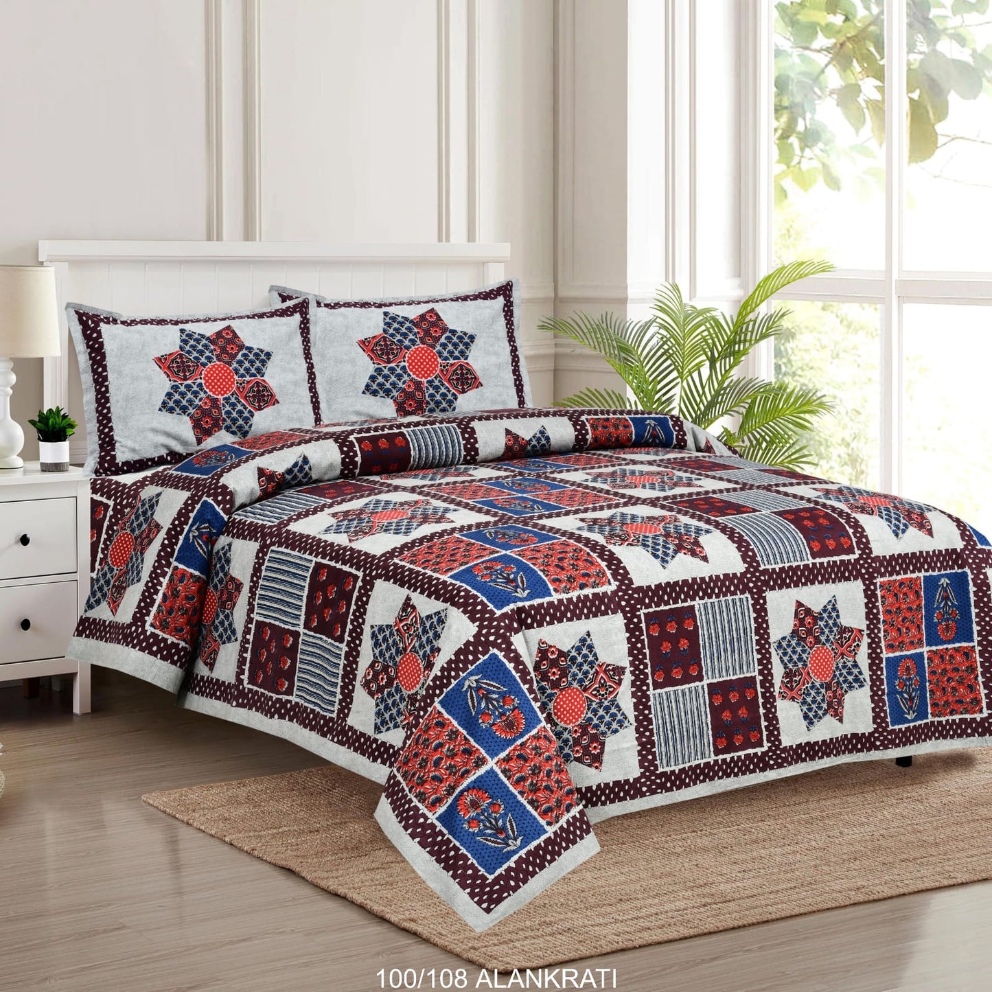 Cotton Bedsheet Set with Pillow Covers (100x108 Inches)