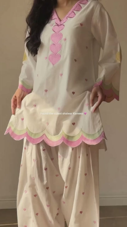 Embroidered Cotton Farshi Salwar Suit Set with Dupatta