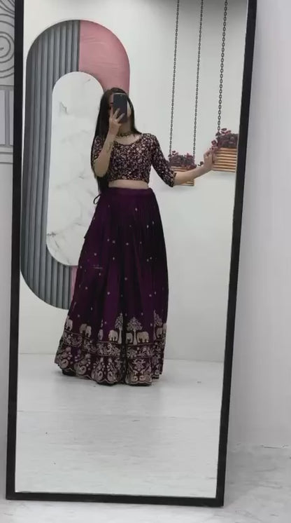 Chinon Embroidered Thread Work Lehenga Choli Set with Dupatta