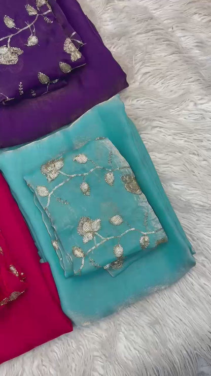 Two Tone Fancy Saree with Beads Work Blouse