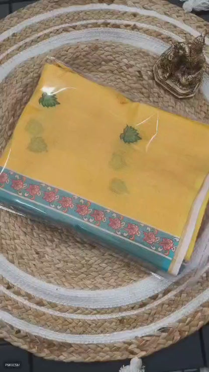 Linen Blooming Saree with Kalamkari Print & Tassels