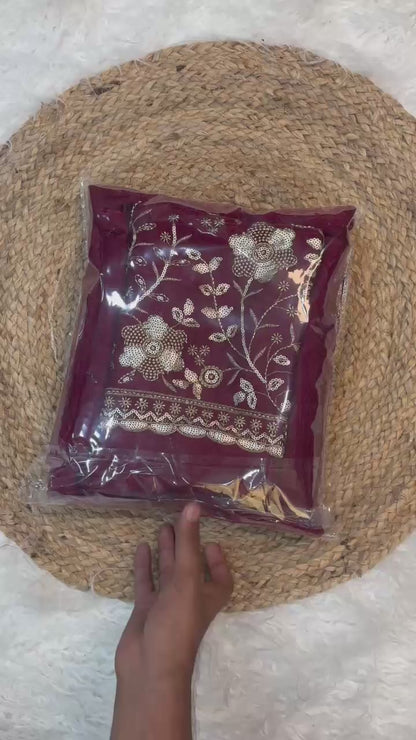 Crush Salsa Fabric Saree with Beaded Work Blouse