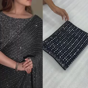 Faux Georgette Saree with 5MM Sequins Embroidery & Designer Blouse