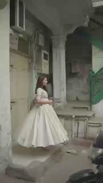 Cotton Anarkali Kurti Set with Mirror Embroidery & Dori Latkan