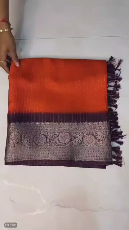 Dola Silk Recco Zari Saree with Contrast Hamsa Border & Blouse