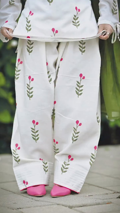 Cotton Farshi Pant Suit Set with Dupatta & Sleeve Latkan