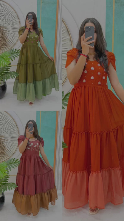 Mull Cotton Gown with Maggam Work – 54 Inch Length