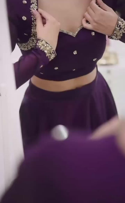 Purple Rangoli Lehenga Set with Embroidered Blouse & Cutwork Dupatta