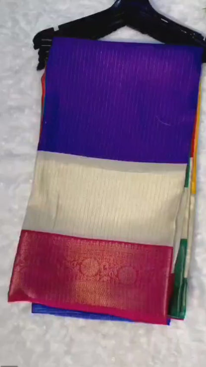 Flower Dola Silk Saree with Jacquard Border & Running Blouse