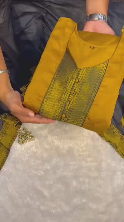 Mangalagiri Silk Cotton Anarkali Set with Zari Border & Woven Dupatta