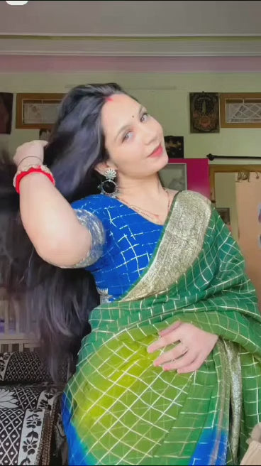 Georgette Zari Saree with Jaipuri Box Dye and Matching Blouse