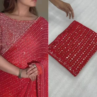 Faux Georgette Saree with 5MM Sequins Embroidery & Designer Blouse