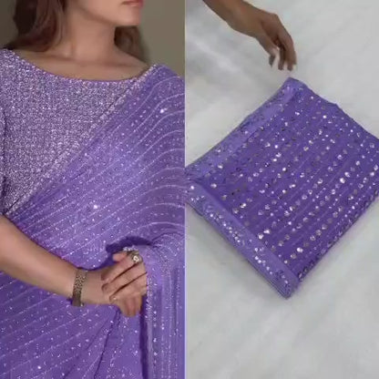 Faux Georgette Saree with 5MM Sequins Embroidery & Designer Blouse