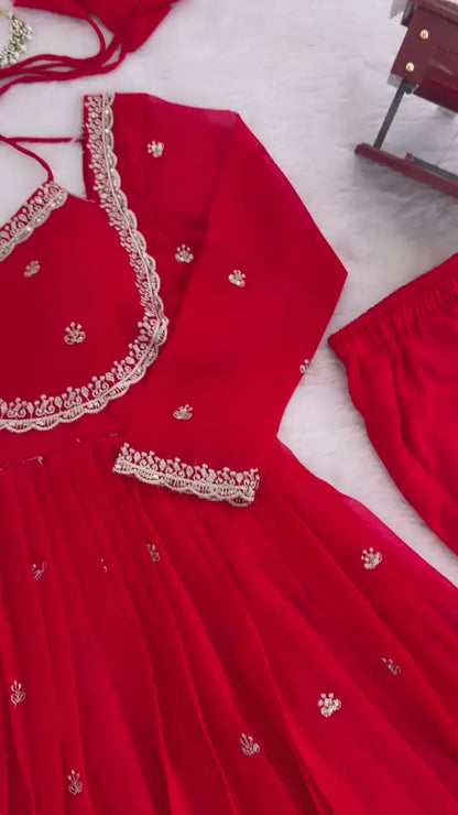 Faux Georgette Anarkali Suit Set with Sequins & Lace Dupatta