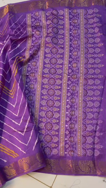 Kalamkari Saree with Golden Zari Border and Contrast Blouse