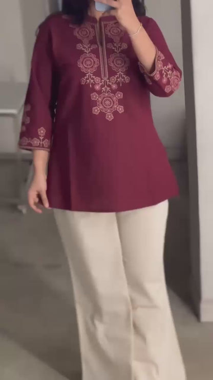 Cotton Flex Co-Ord Set with Embroidered Yoke & Sleeves