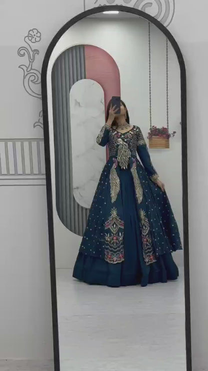 Vichitra Crop Top with Shrug and Lehenga Set for Women