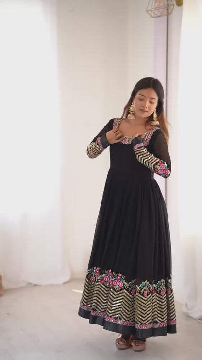 Embroidered Sequence Georgette Anarkali Three Piece Set