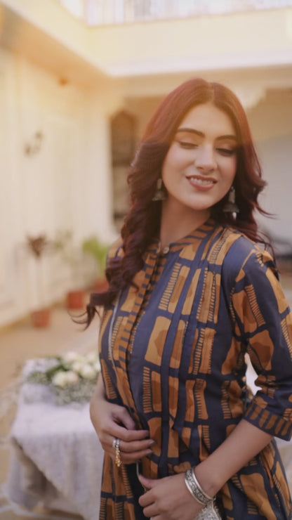 Mustard Cotton Kurta with Plazo Set – 48” Long Kurti