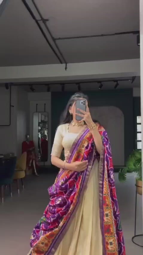 Poly Kotha Tasar Lehenga with Zari Weaving Border, Blouse & Dupatta | LNB2201