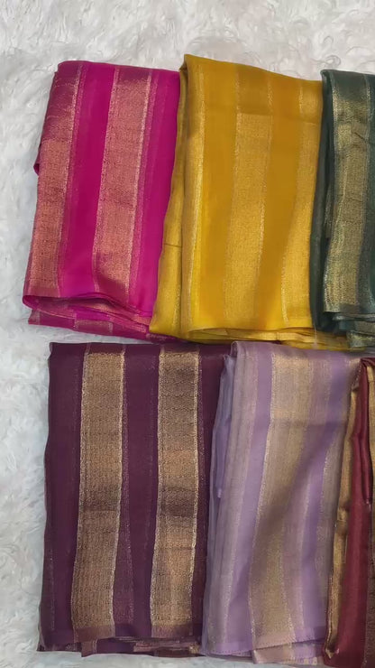 Organza Saree with Stripe Patta Pattern & Running Blouse Piece