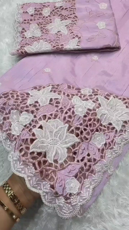 Tusser Cotton Saree with Thread Embroidery & Cutwork Blouse