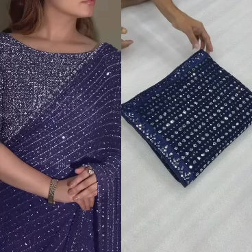 Faux Georgette Saree with 5MM Sequins Embroidery & Designer Blouse