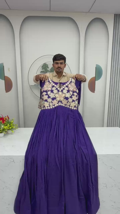 Vichitra Embroidered Long Gown with Dupatta Set