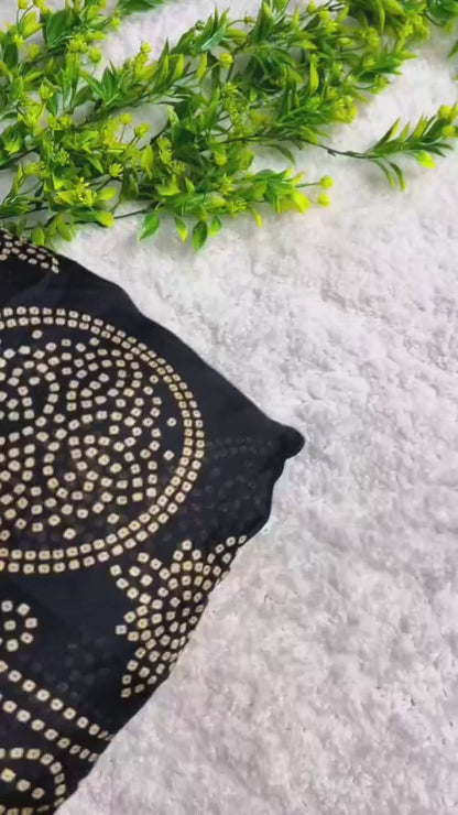 Marshmallow Gold Jacquard Saree with Bandhani Ajrakh Print Border
